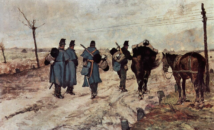 I soldati in marcia di Giovanni Fattori su pregiata carta Amalfi