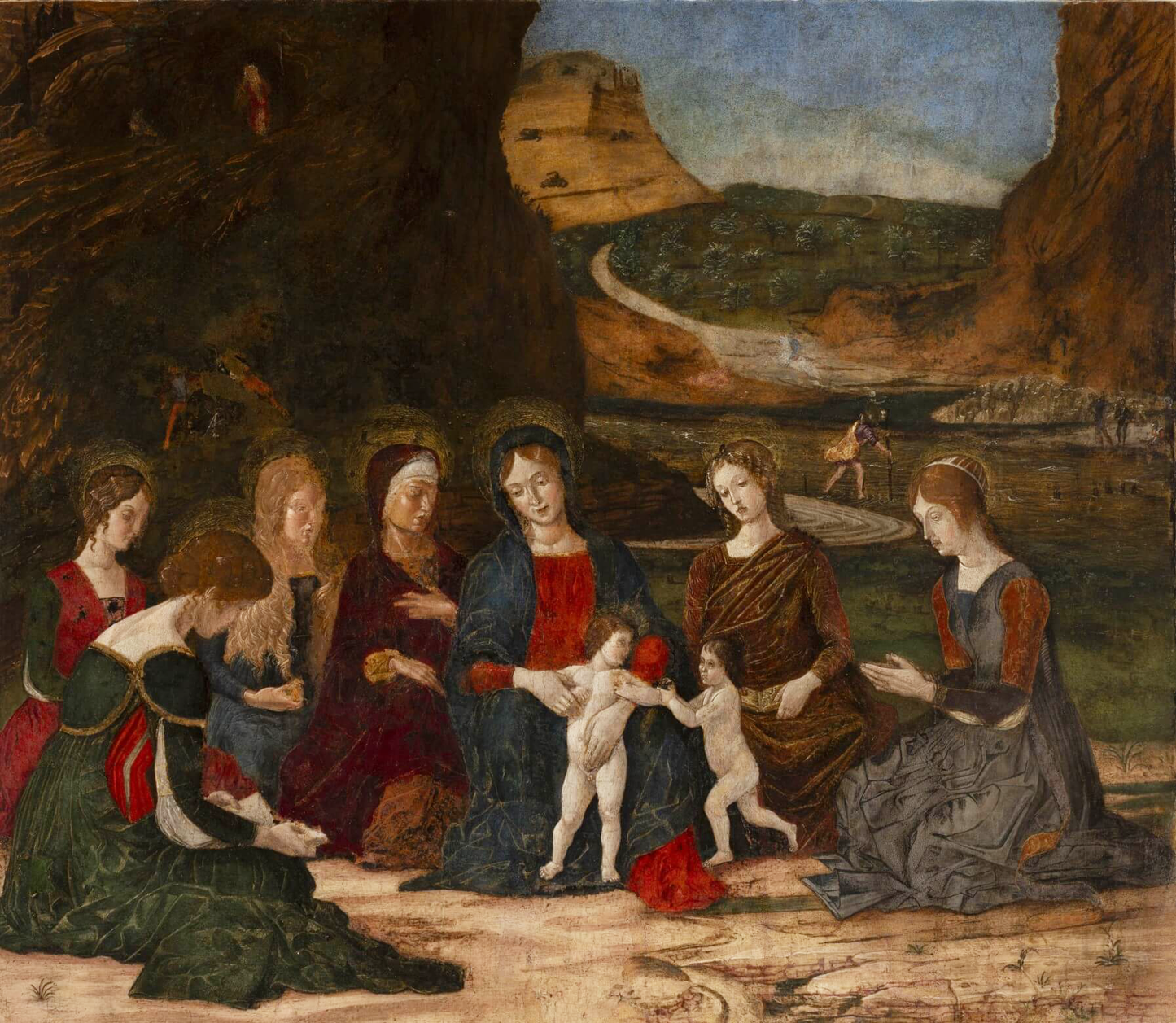 La Vergine col Bambino, San Giovannino e sei sante di Andrea Mantegna su pregiata carta Amalfi