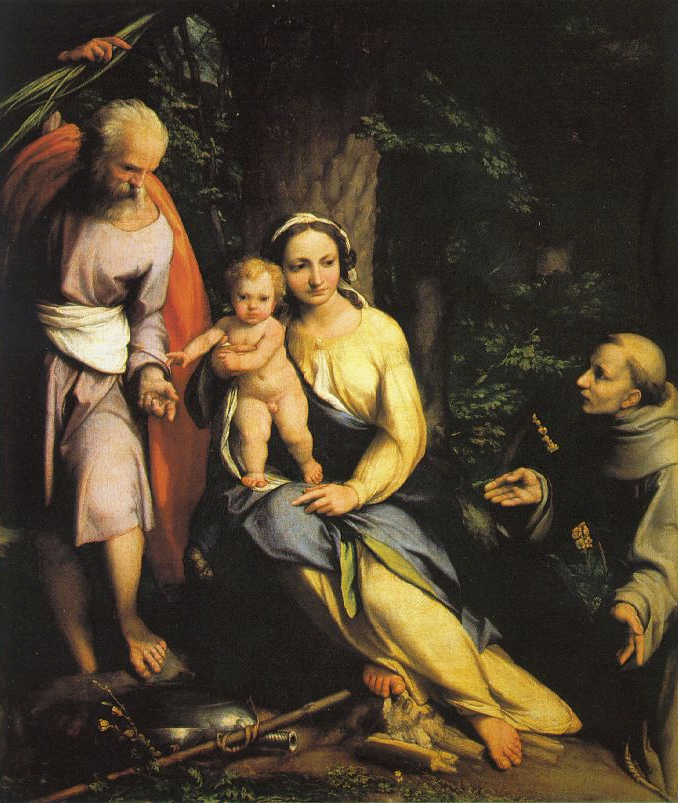 Riposo in Egitto con san Francesco di Correggio su pregiata carta Amalfi