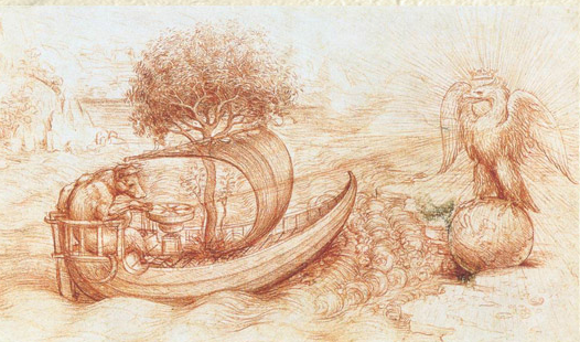 Allegory of the Boat, the Wolf, and the Eagle by Leonardo Da Vinci on fine Amalfi paper