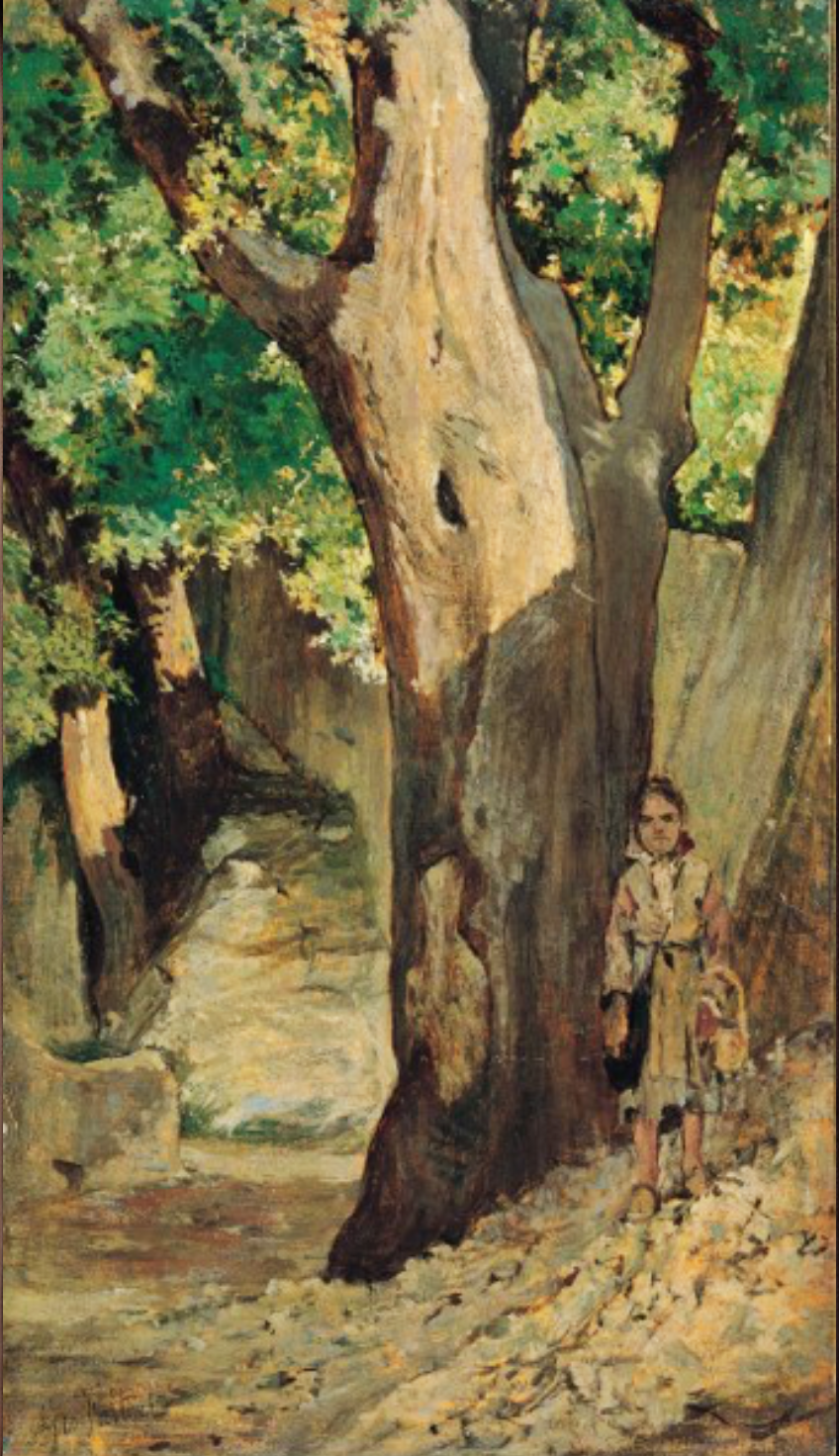 Bambina in un bosco di Giovanni Fattori su pregiata carta Amalfi