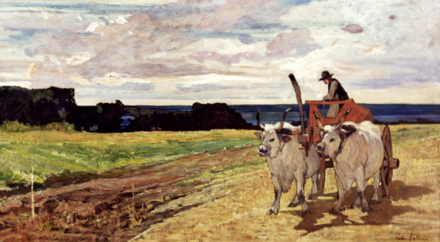 Bovi al carro di Giovanni Fattori su pregiata carta Amalfi
