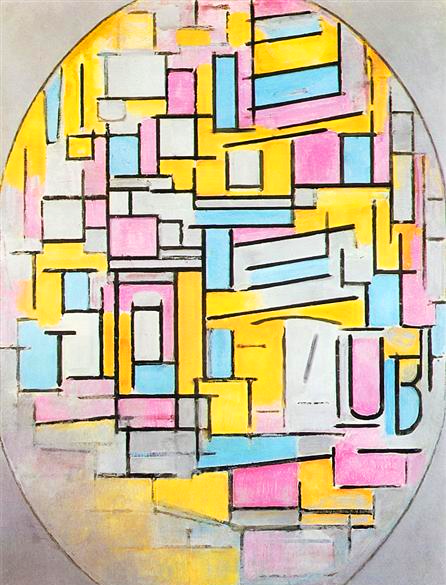 Composition with Oval in Color Planes II di Piet Mondrian su pregiata carta Amalfi