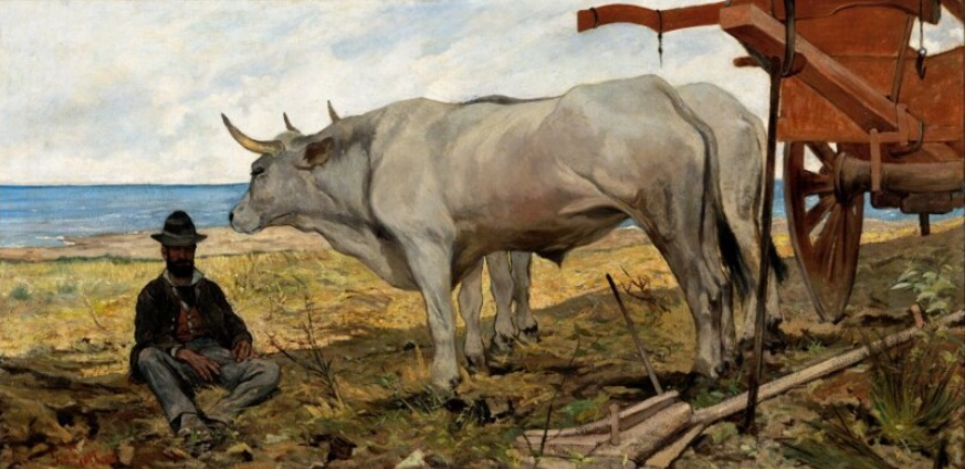 Il riposo, carro rosso di Giovanni Fattori su pregiata carta Amalfi