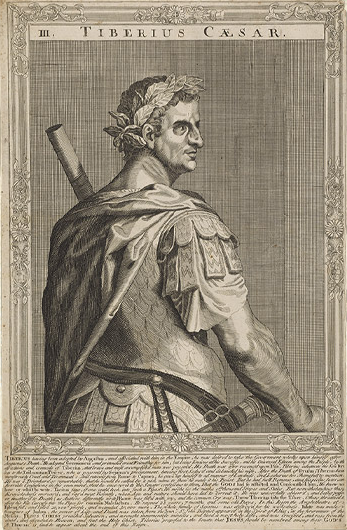 Tiberius, emperor of Rome. Line engraving by A. Sadeler