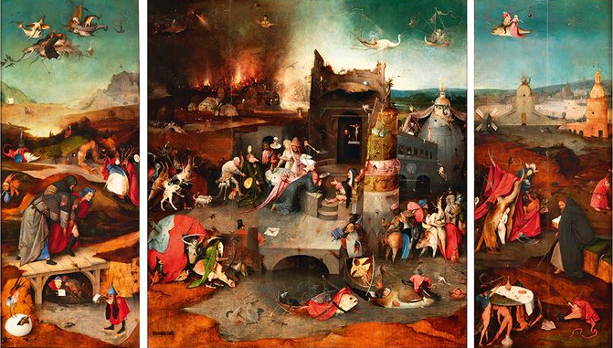 Trittico delle tentazioni di sant'Antonio di Hieronymus Bosch su pregiata carta Amalfi