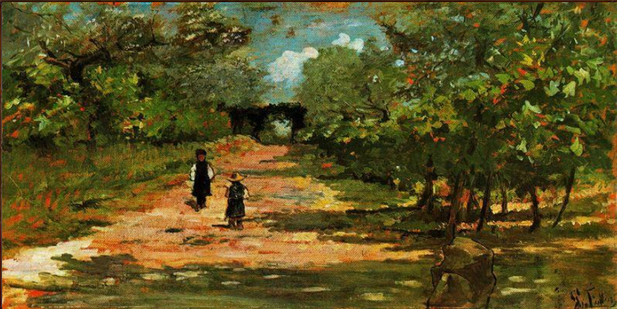 Il viale degli alberi con due figli di Giovanni Fattori su pregiata carta Amalfi