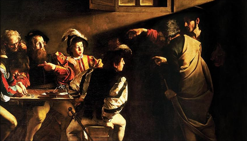 The Calling of Saint Matthew by Caravaggio on fine Amalfi paper