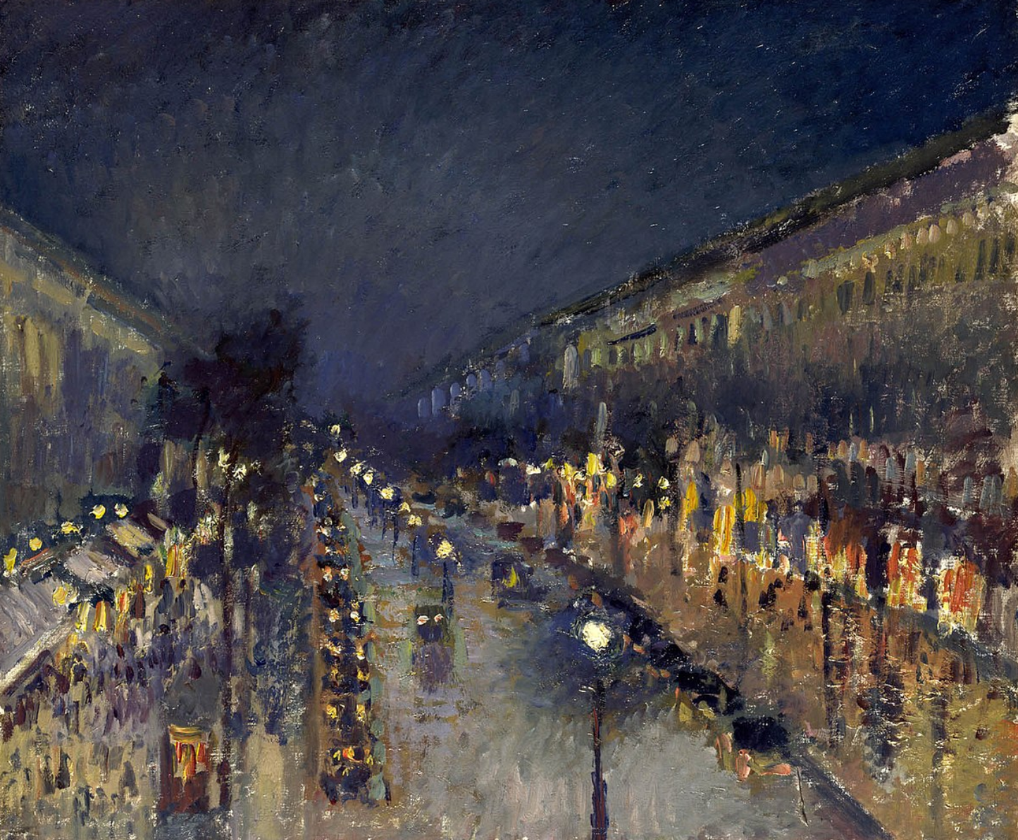Boulevard Montmartre, di notte di Camille Pissarro su pregiata carta Amalfi