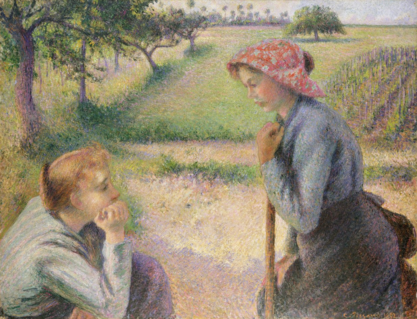 Due giovani contadine di Camille Pissarro su pregiata carta Amalfi