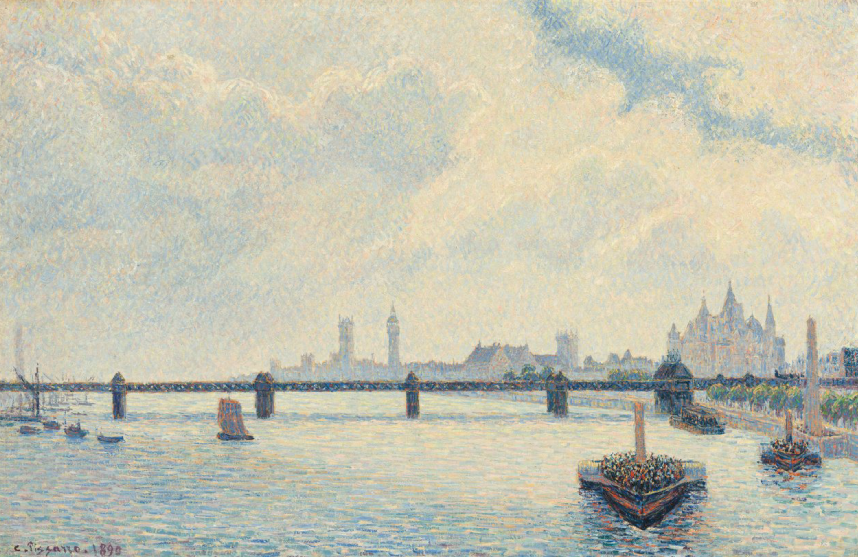 Il ponte di Charing Cross, Londra di Camille Pissarro su pregiata carta Amalfi