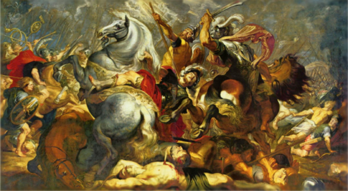 The death of Publius Decius Mure. Battle of Vesuvius. Pieter Paul Rubens Reproduction Amalfi map