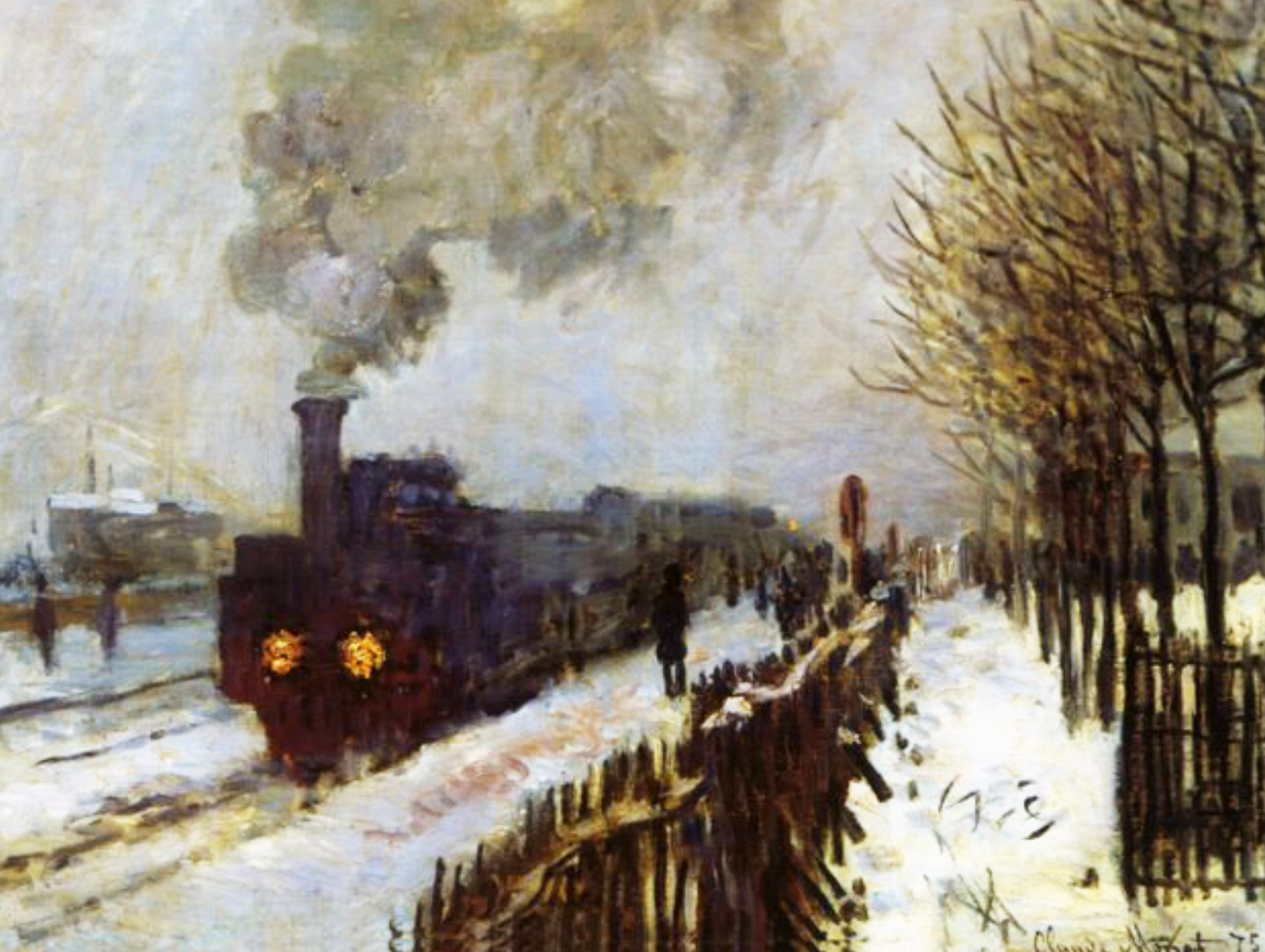 Il treno nella neve di Claude Monet su pregiata carta Amalfi