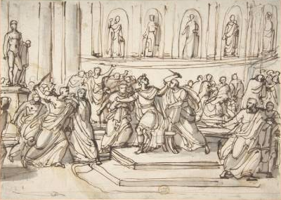 The assassination of Caesar by Vincenzo Camuccini, drawing on refined Amalfi paper