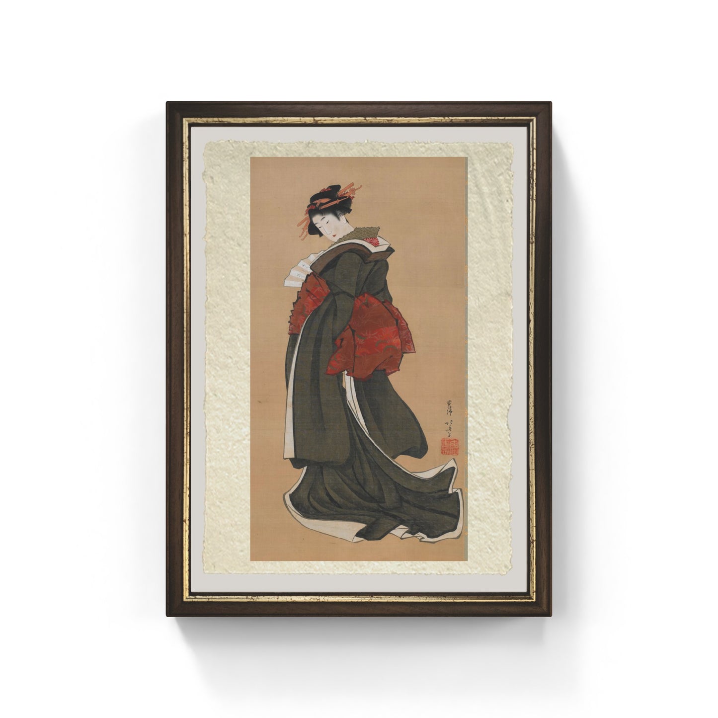 donna con ventaglio di katsushika hokusai su carta amalfi