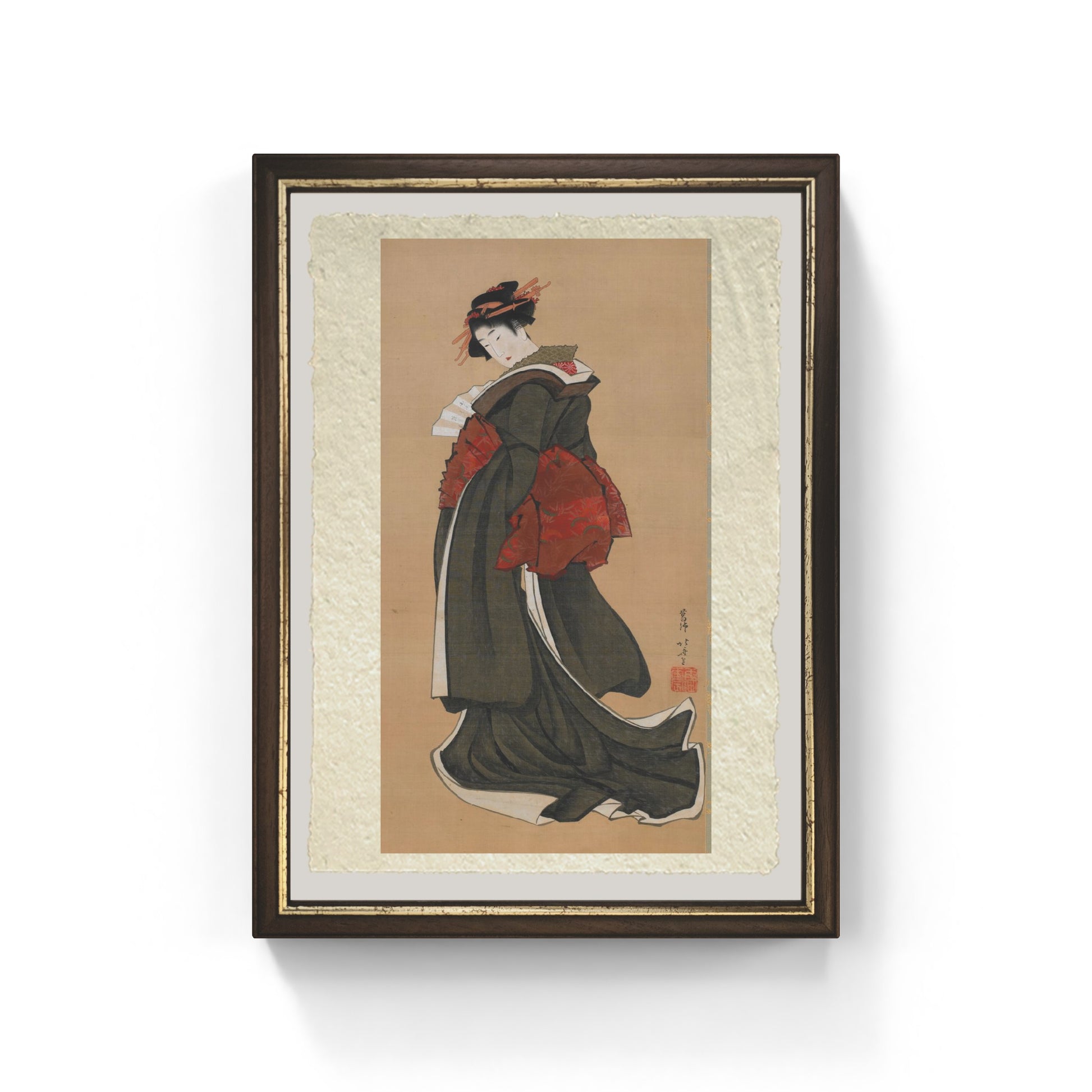 donna con ventaglio di katsushika hokusai su carta amalfi