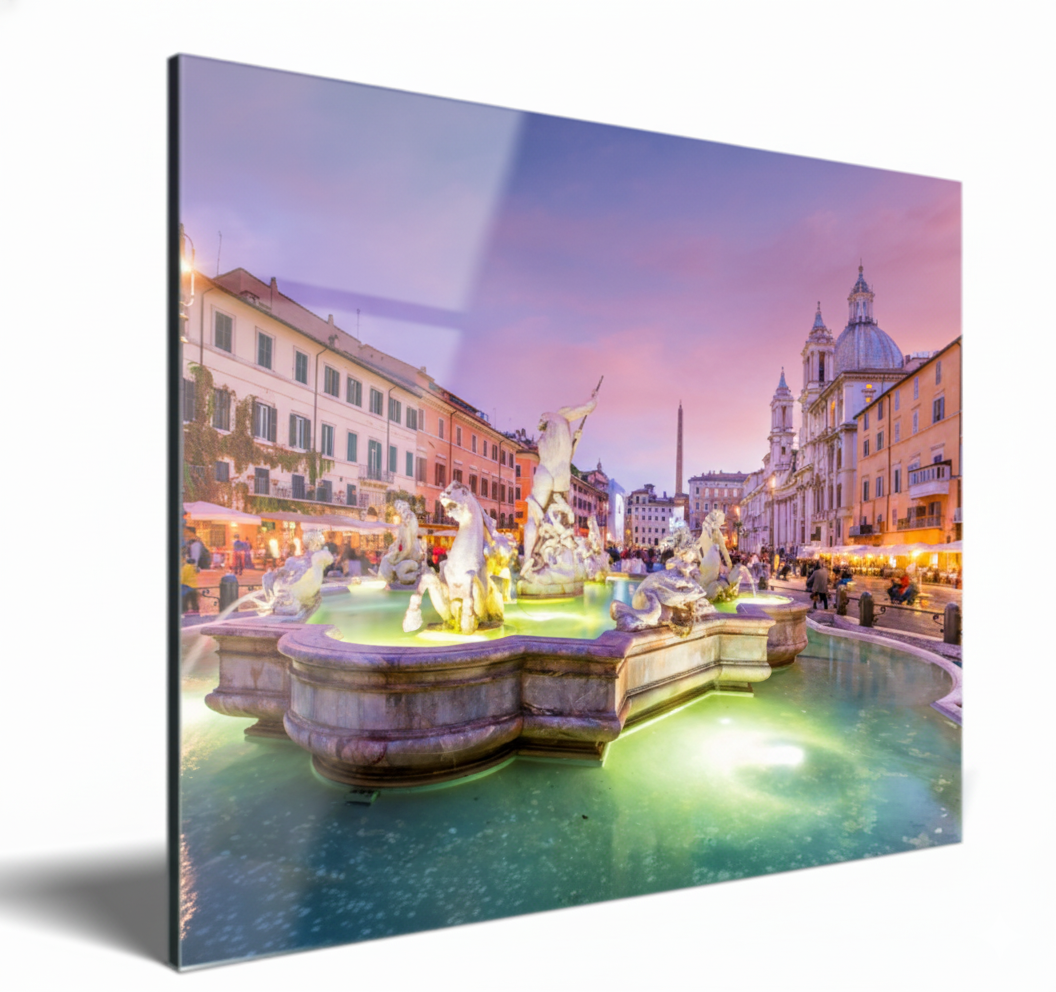 Fountain of the Four Rivers at sunset, Rome