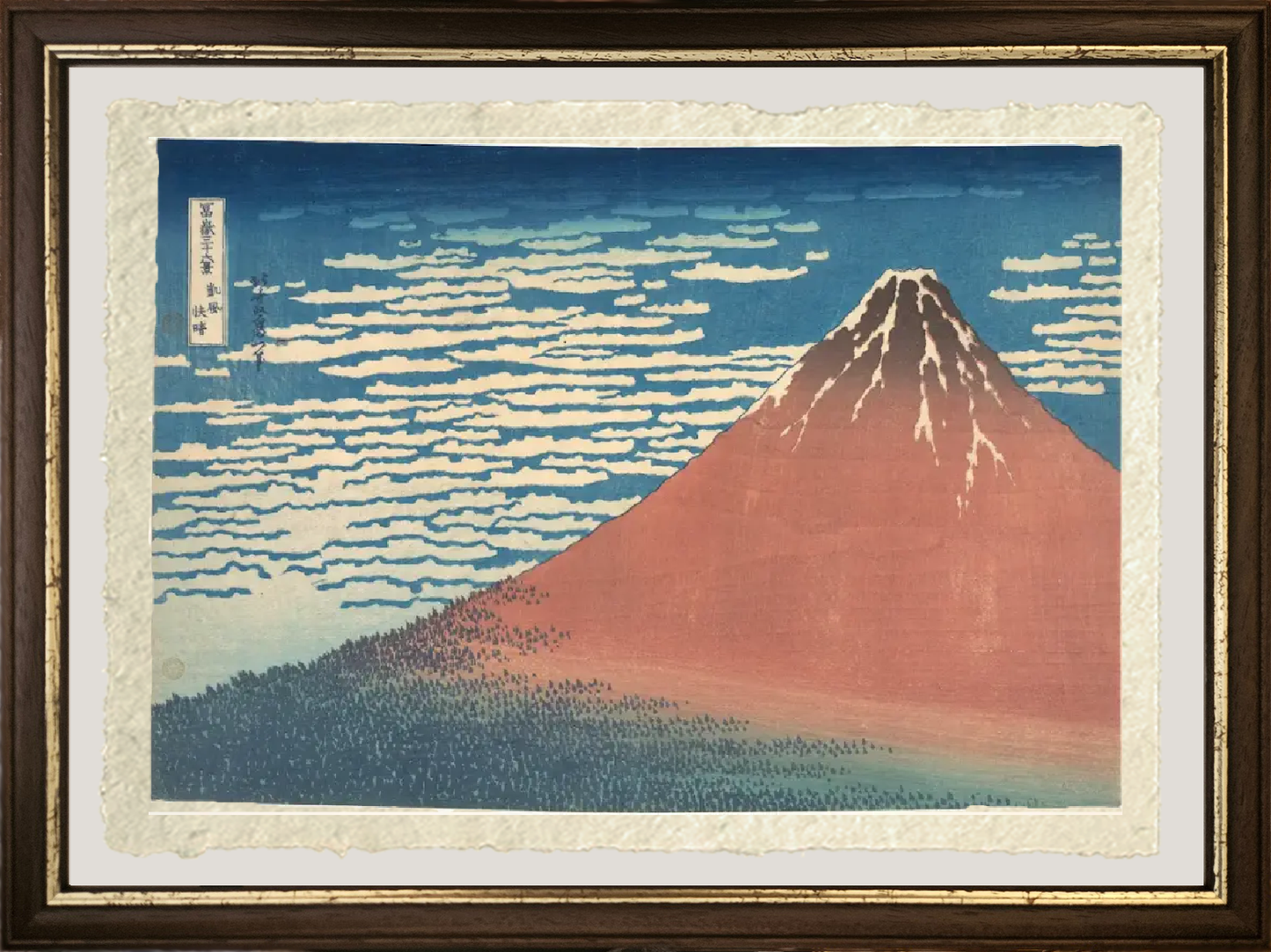 dettaglio fuji rosso di hokusai su carta amalfi