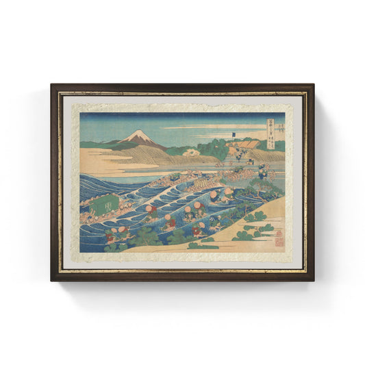 Riproduzione su carta Amalfi de Il Fuji visto da Kanaya sul Tokaido di Katsushika Hokusai