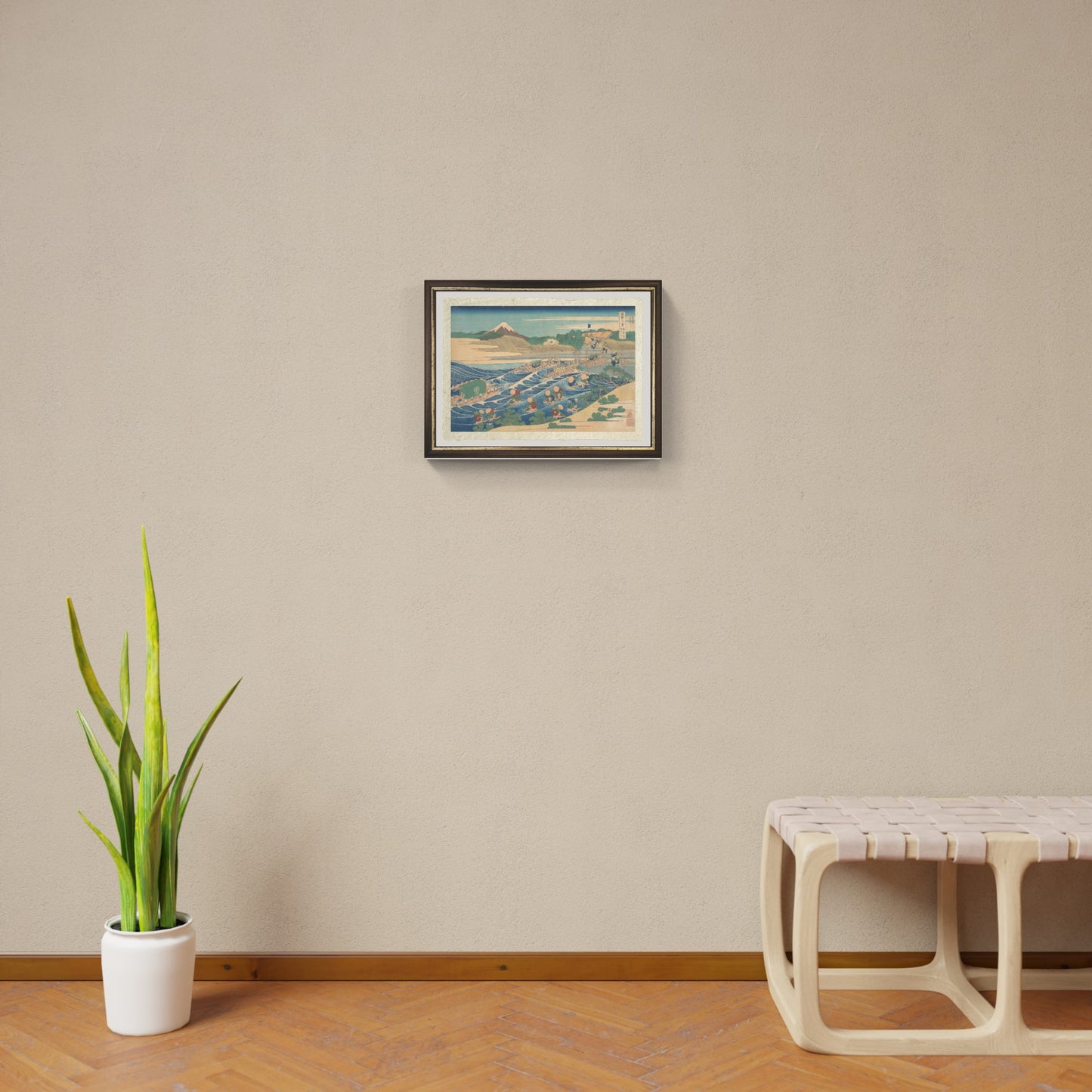 Il Fuji visto da Kanaya sul Tokaido di Katsushika Hokusai su carta Amalfi appeso alla parete