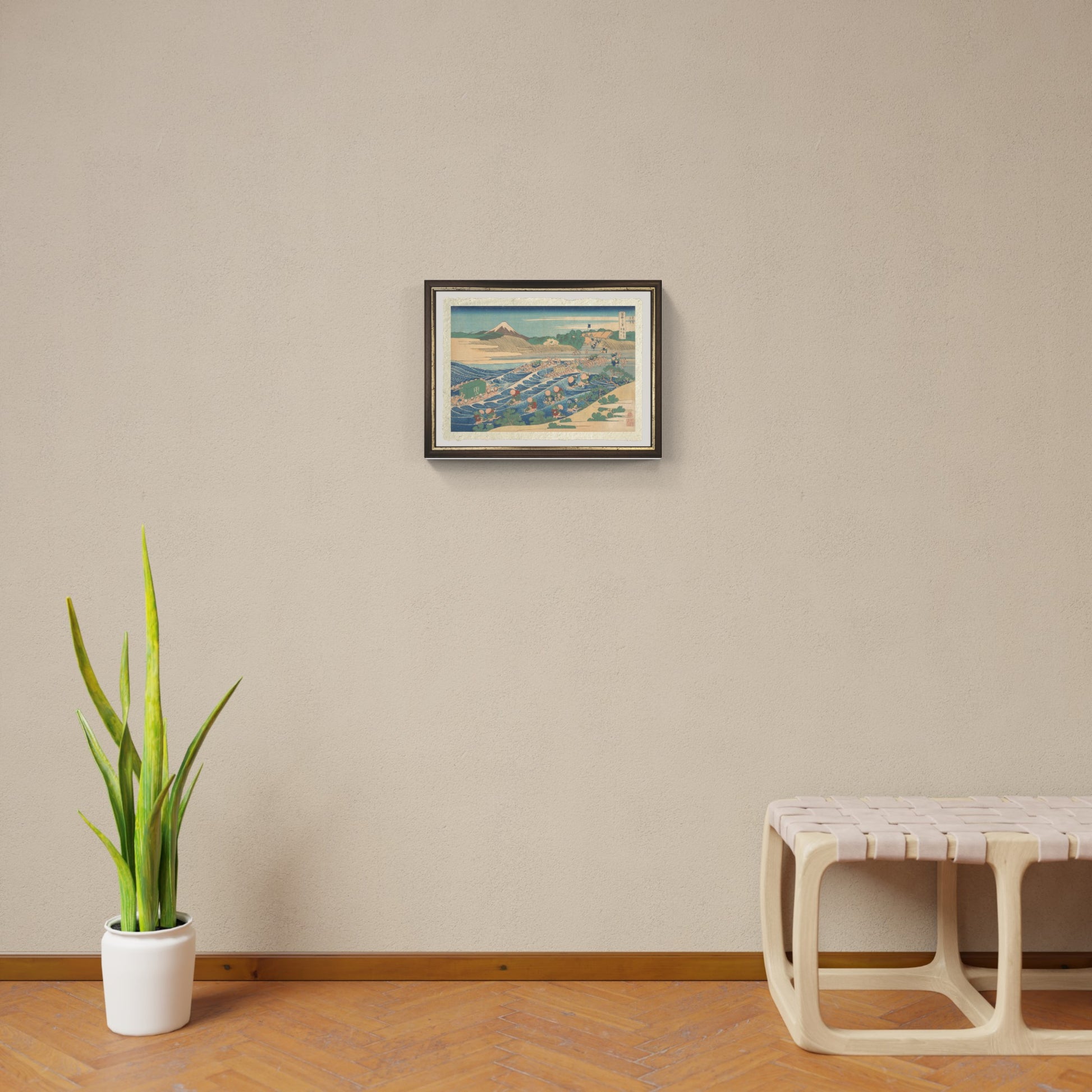 Il Fuji visto da Kanaya sul Tokaido di Katsushika Hokusai su carta Amalfi appeso alla parete