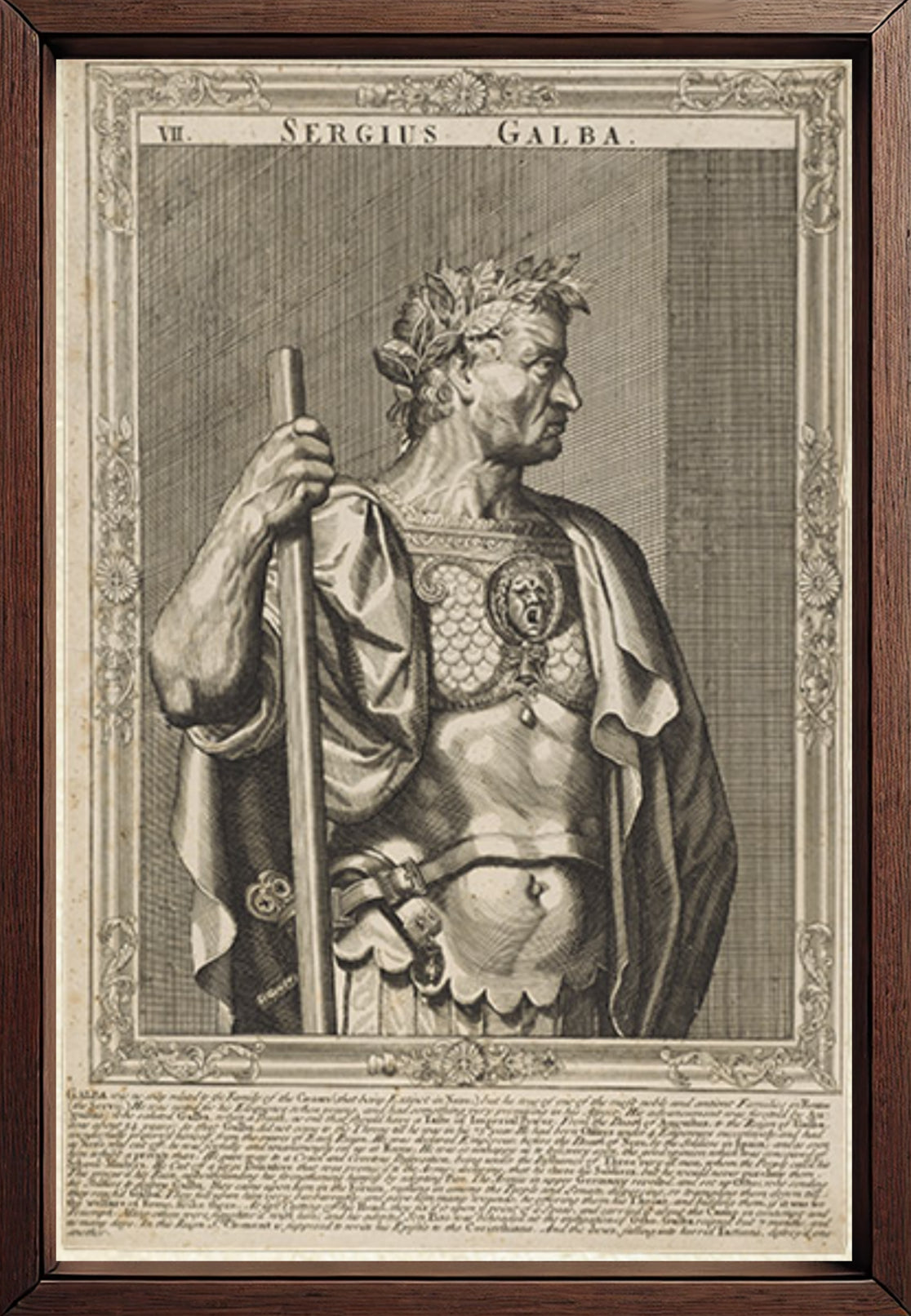 Galba, imperatore di Roma. Incisione al tratto di A. Sadeler