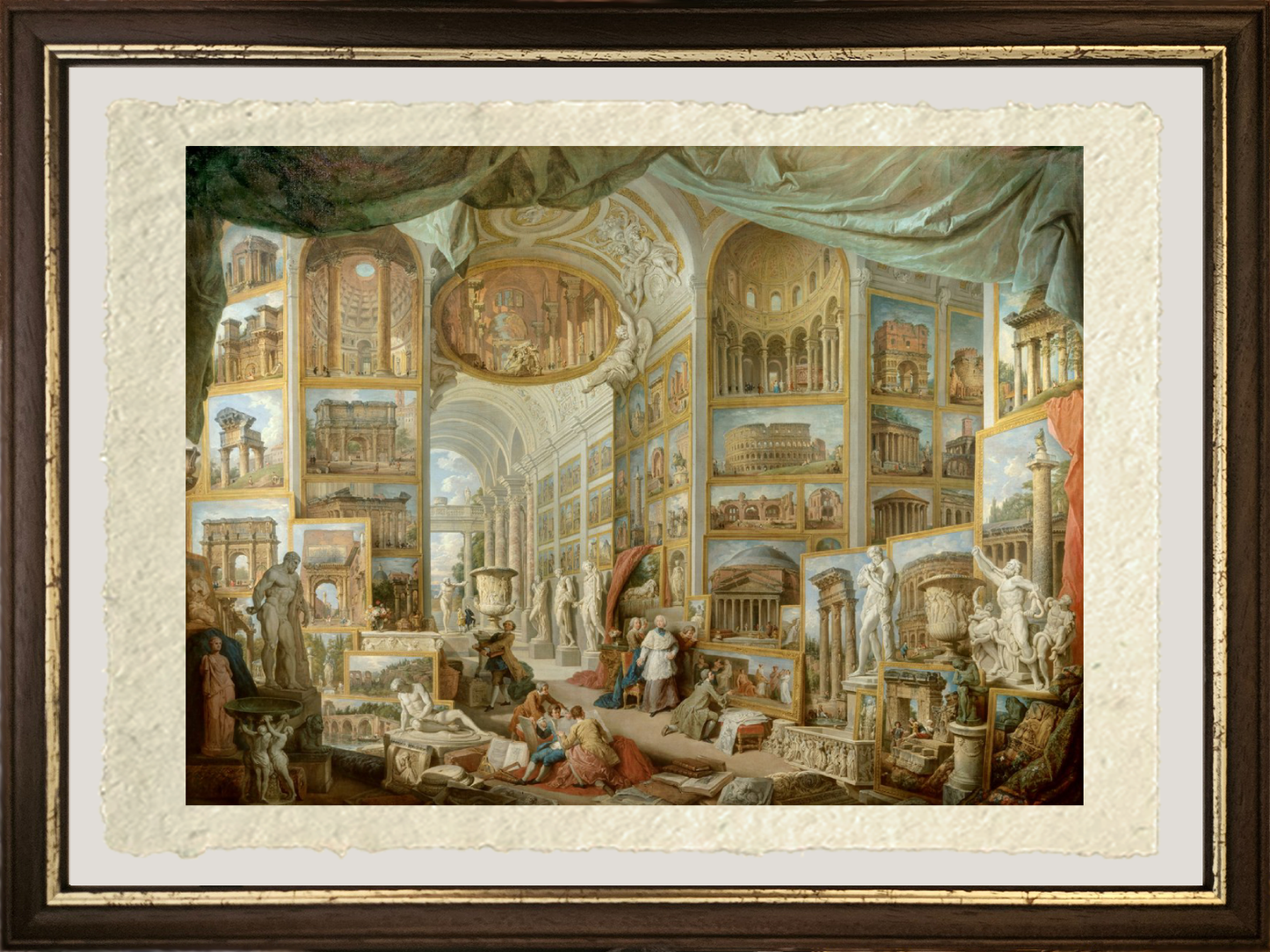 Galleria di un collezionista di vedute dell'Antica Roma di Pannini con cornice
