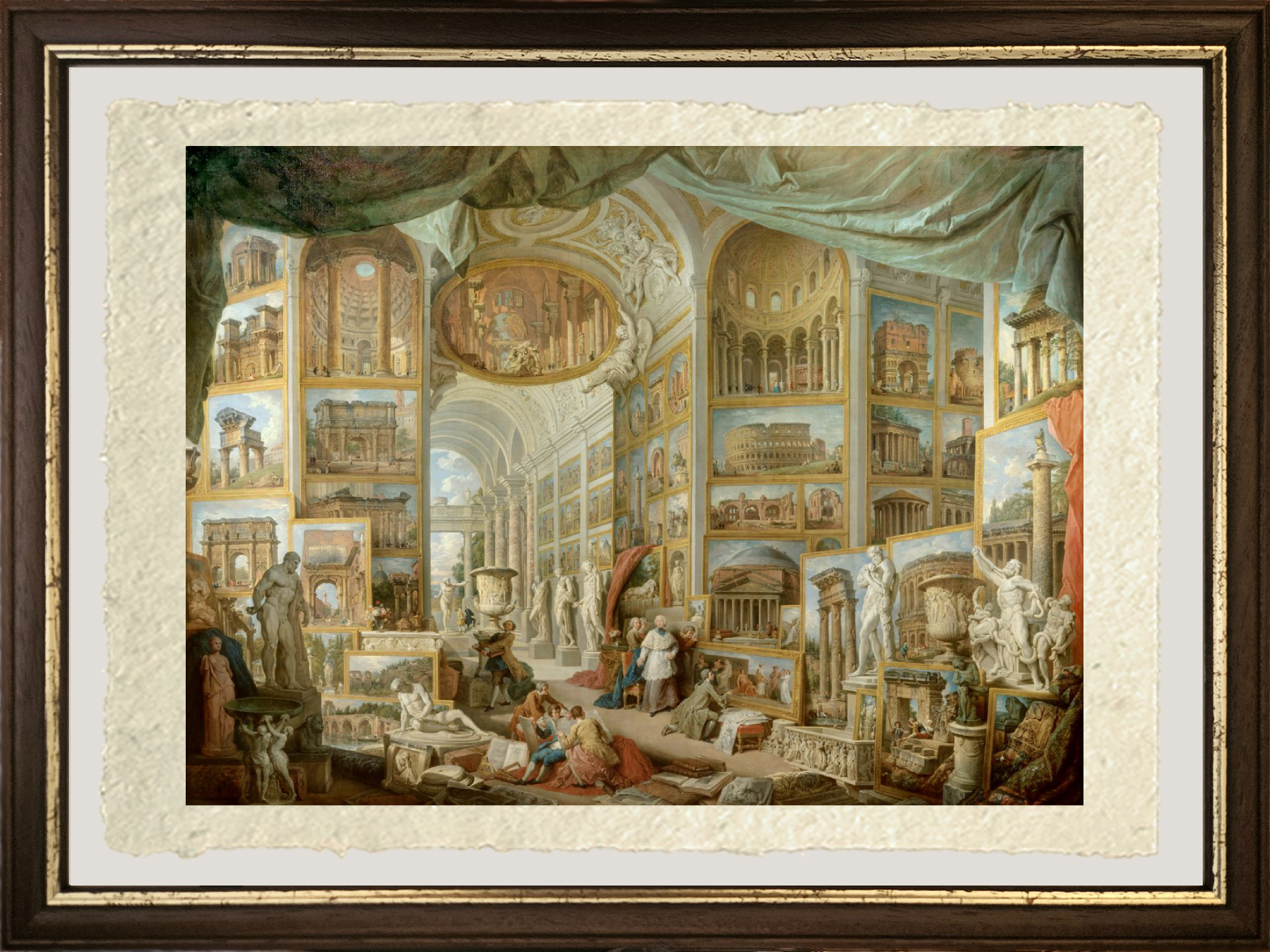 Galleria di un collezionista di vedute dell'Antica Roma di Pannini con cornice