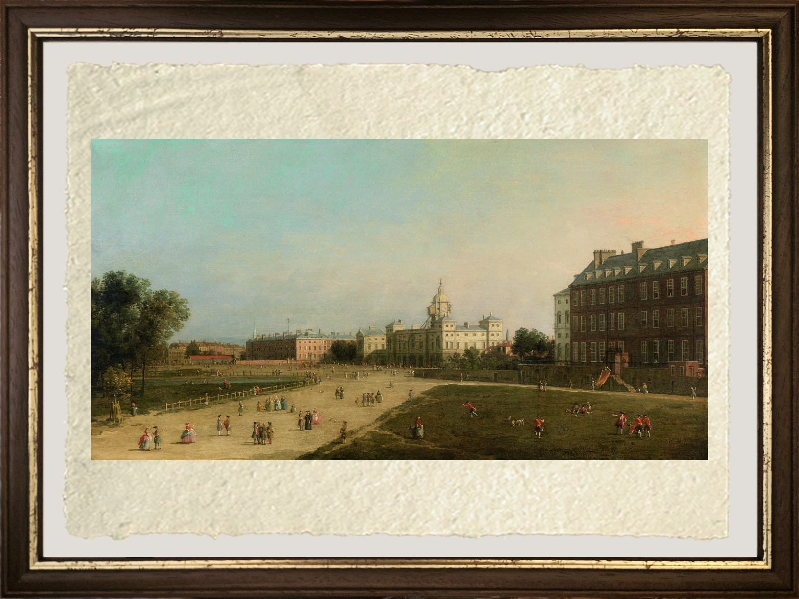 Dettaglio di Le guardie a cavallo di St James's Park di Giovanni Antonio Canaletto su carta Amalfi