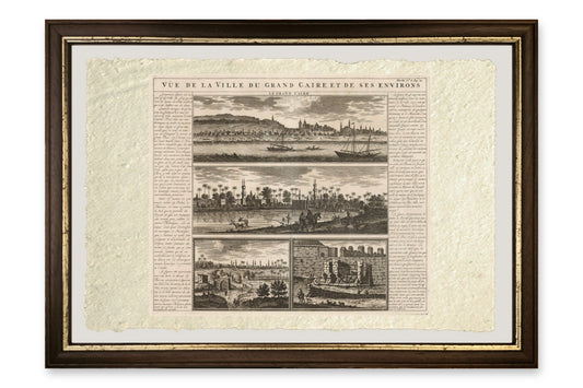 Quadro Il Cairo e il pozzo di Giuseppe di Henri Abraham Châtelain, stampa su carta di Amalfi con cornice marrone scuro e filetto dorato