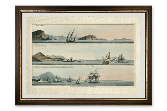 Quadro Il golfo di Napoli, La Spezia e Gibilterra dal mare di John Thomas Serres, stampa su carta di Amalfi con cornice marrone scuro e filetto dorato