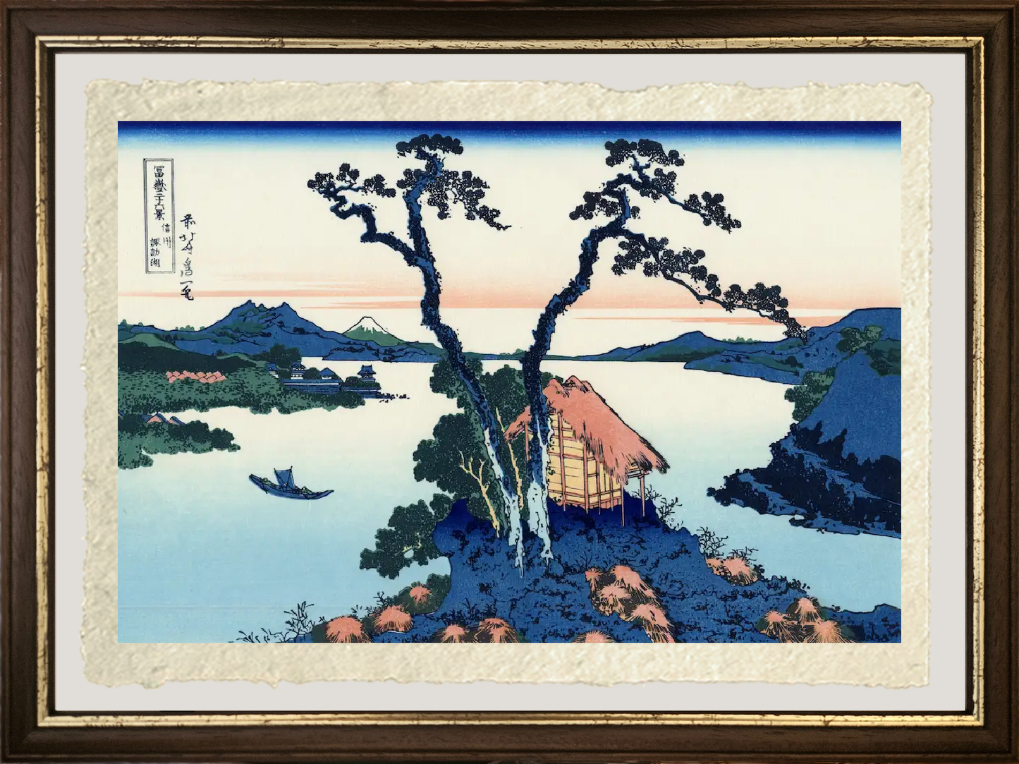 dettaglio Il lago Suwa nella provincia di Shinano Katsushika Hokusai su carta Amalfi