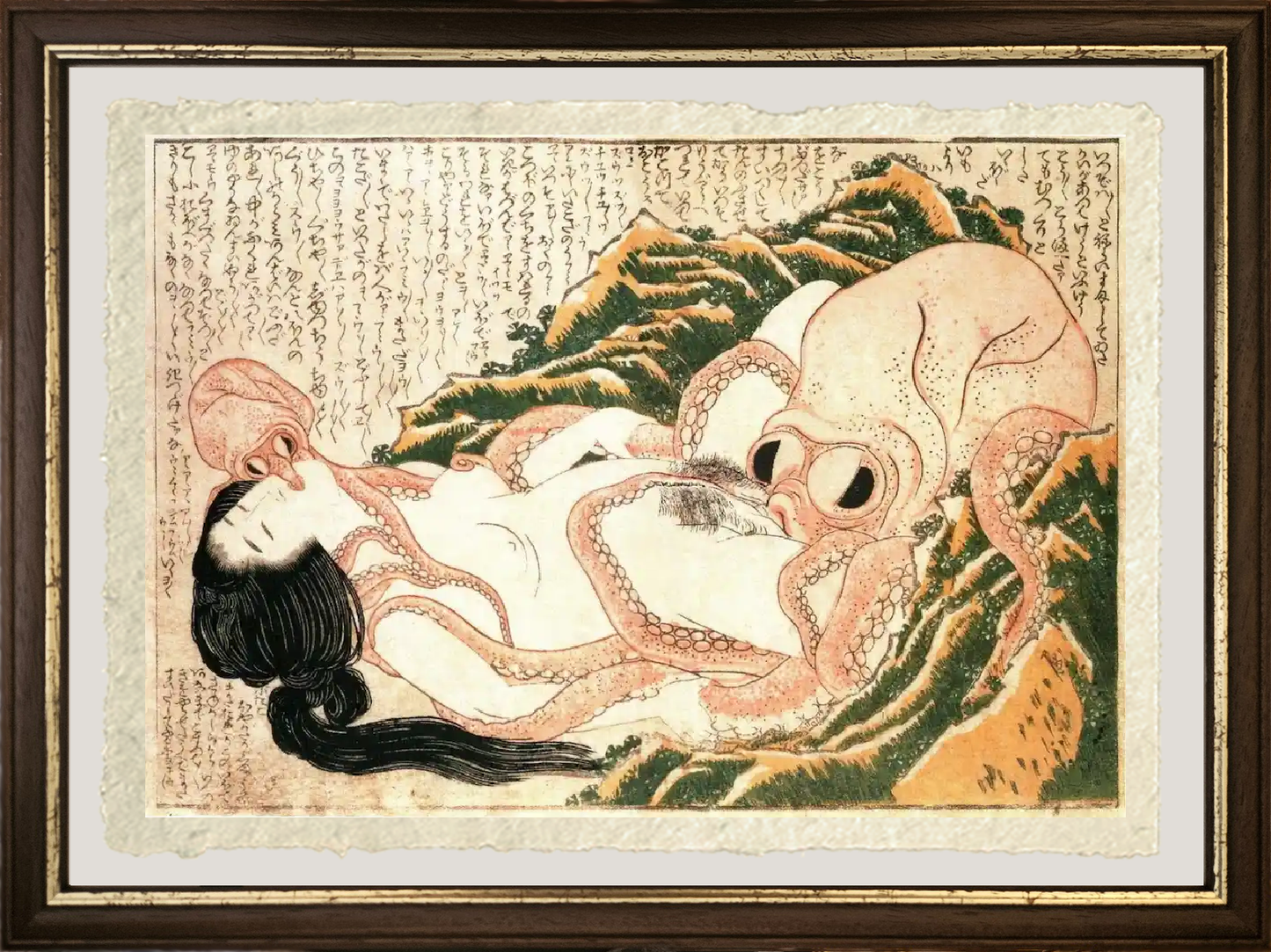 dettaglio ravvicinato stampa il sogno della moglie del pescatore hokusai su carta amalfi