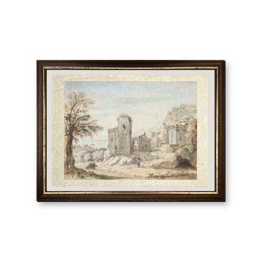 Paesaggio con rovine e un tempio, 1716 - Gaspare Vanvitelli - Gaspar van Wittel - riproduzione incorniciata