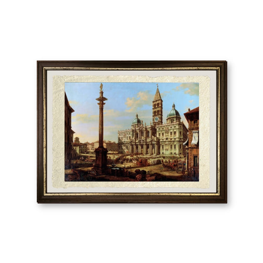 La Piazza e la Chiesa di Santa Maria Maggiore a Roma, 1739 - Bernardo Bellotto - riproduzione incorniciata