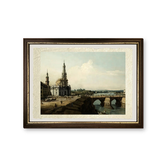 Veduta di Dresda dalla riva sinistra del fiume Elba, dal ponte della città storica - Bernardo Bellotto - riproduzione incorniciata
