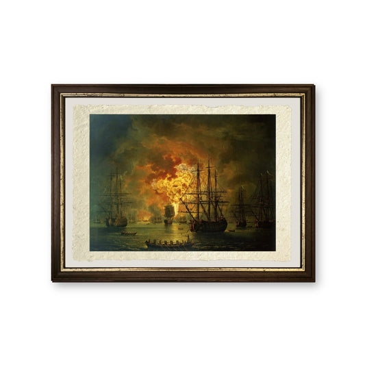 La distruzione della flotta turca nella baia di Chesma, 1772 - Jakob-Philipp Hackert - riproduzione incorniciata