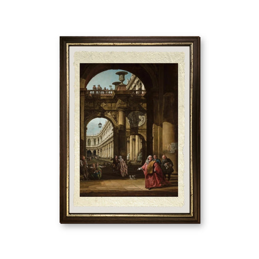 Fantasia architettonica con nobile veneziano ed autoritratto di Bernardo Bellotto - riproduzione incorniciata