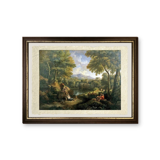 Paesaggio con figure a un pozzo - Jan Frans van Bloemen - riproduzione incorniciata