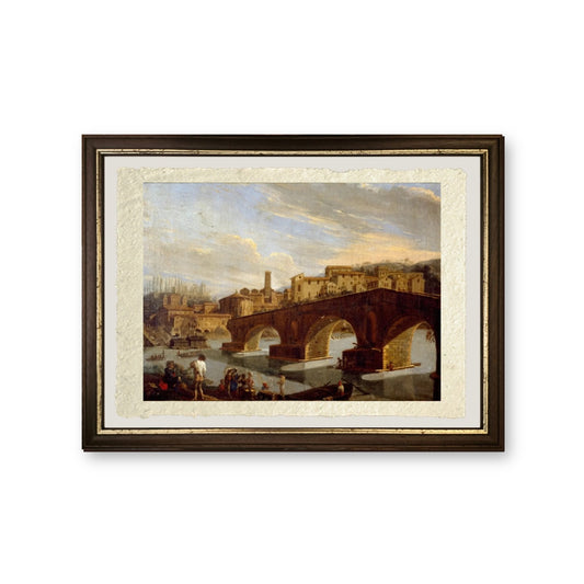 Veduta del Tevere al livello del ponte rotto a Roma - Gaspare Vanvitelli - Gaspar van Wittel - riproduzione incorniciata
