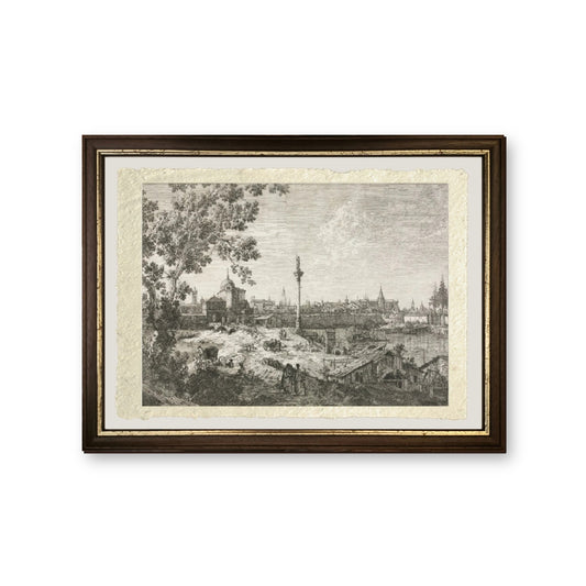 Panorama di una città su un fiume - Giovanni Antonio Canal detto Canaletto - riproduzione incorniciata