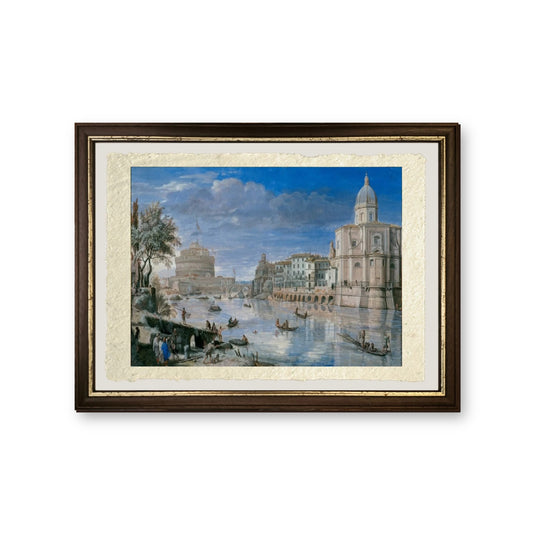 Veduta di Roma con Castel Sant'Angelo - Gaspare Vanvitelli - Gaspar van Wittel - riproduzione incorniciata