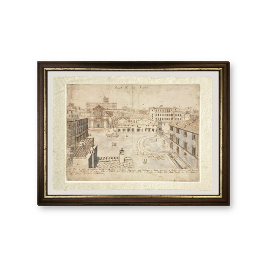 Diciotto vedute di Roma: La Fontana di Trevi, 1665 - Lievin Cruyl - riproduzione incorniciata