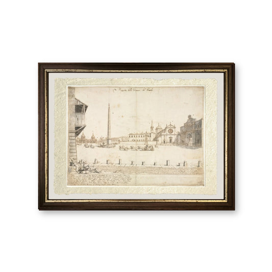 Diciotto vedute di Roma: La Piazza del Popolo, 1664 - Lievin Cruyl - riproduzione incorniciata