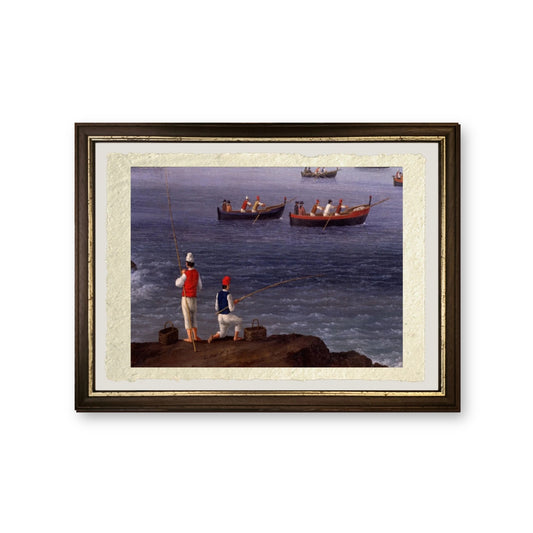 La baia di Napoli vicino a Santa Lucia con le flotte navali che tornano da Algeri (dettaglio) - Jakob-Philipp Hackert - riproduzione incorniciata