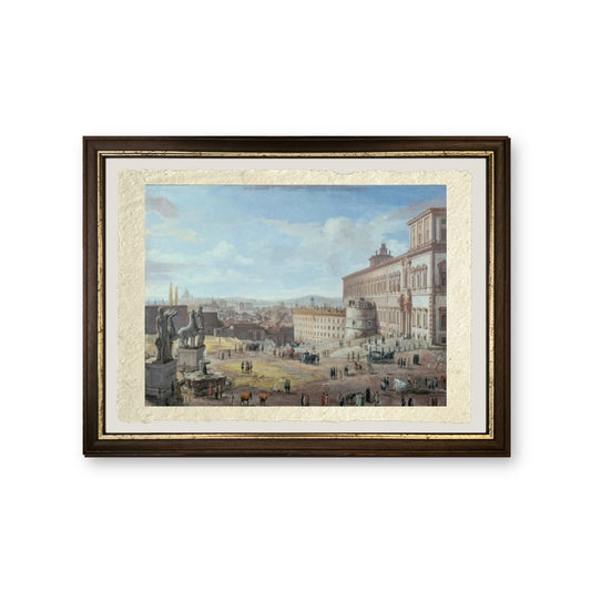 Veduta di Roma con il Palazzo del Quirinale e la Piazza in primo piano - Gaspare Vanvitelli - Gaspar van Wittel - riproduzione incorniciata
