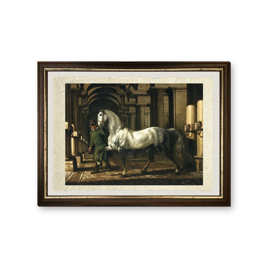 Cavaliere che conduce un cavallo - Bernardo Bellotto - riproduzione incorniciata
