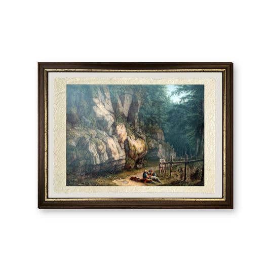 Due guerrieri in un paesaggio di alberi e rocce - Jakob-Philipp Hackert - riproduzione incorniciata