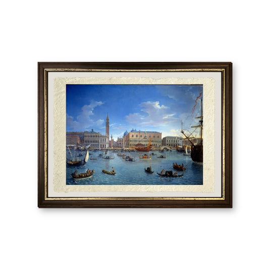 Veduta di Venezia, il molo, la piazza e il Palazzo Ducale, dall'isola di San Giorgio - Gaspare Vanvitelli - Gaspar van Wittel - riproduzione incorniciata