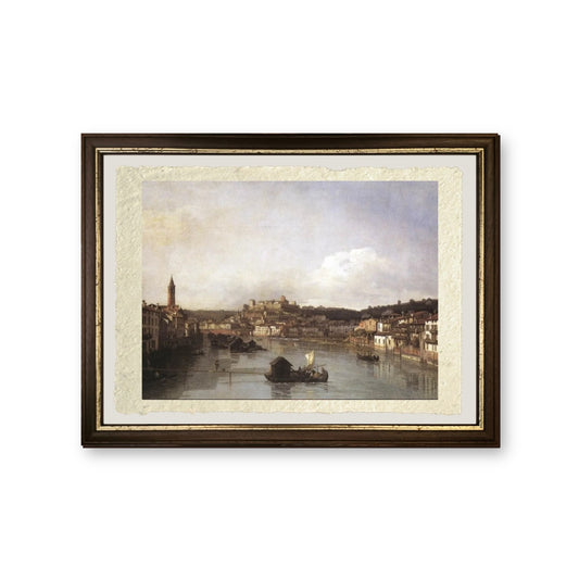Vista di Verona e del fiume Adige dal Ponte Nuovo - Bernardo Bellotto - riproduzione incorniciata